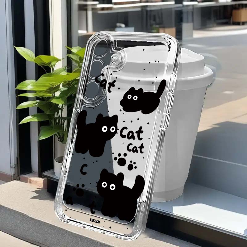 Phone Cases Cat - 漫画風黒猫アート柄スマホケース Samsung Galaxy A73 A72 A71