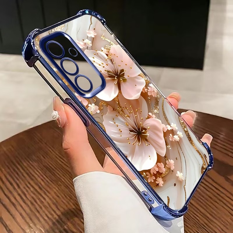 Phone Cases Clear - 電気メッキフラワークリアスマホケース Samsung Galaxy S26 S25 S24