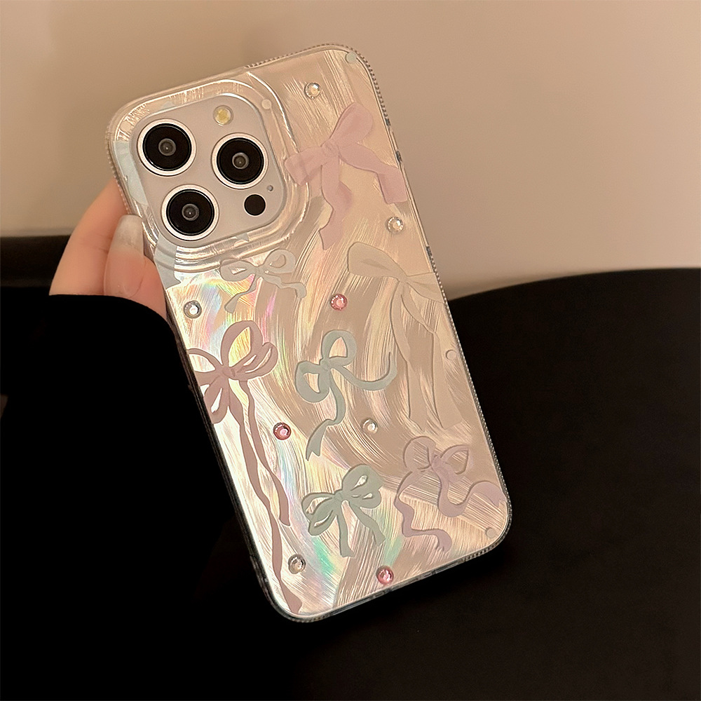 Phone Cases Durable - 韓国のカラフルな蝶結びダイヤモンドステッカー付きiPhoneケース（iPhone 17 Air、16、15、14、13、12、11 Pro Max対応）耐衝撃保護ハードカバー
