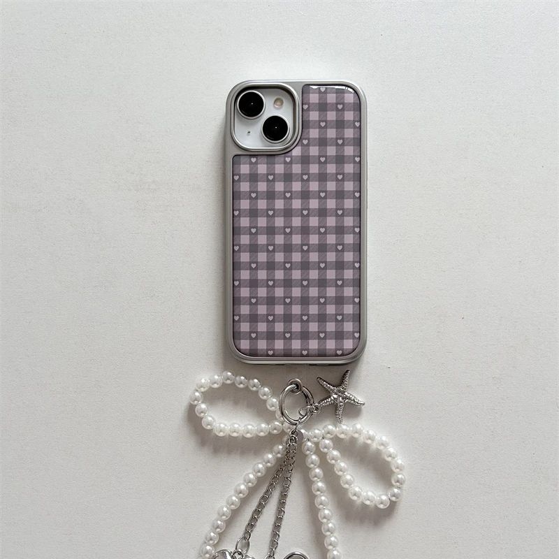 Phone Cases Cool Girl - ピンクパープルハート型チェック柄韓国風ガールハートキュートスマホケース Samsung S23 24 25 26