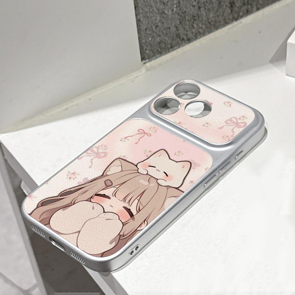 Phone Cases Cat - 甘い美的センスの漫画猫柄iPhoneケース、ピンクグリーンの子猫柄シームレスプリント、ソフト耐衝撃シリコン製スマホカバー