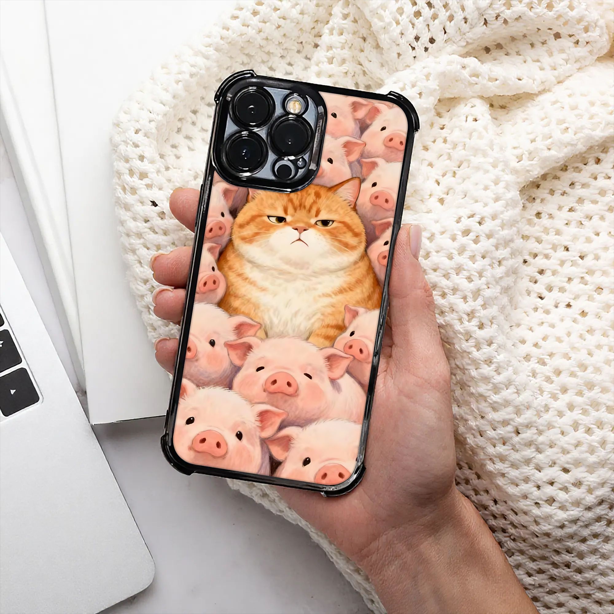 Phone Cases Cat - 猫、豚、群衆、漫画柄のスマホケース、電気メッキ加工のiPhone用スマホケース、各種機種対応