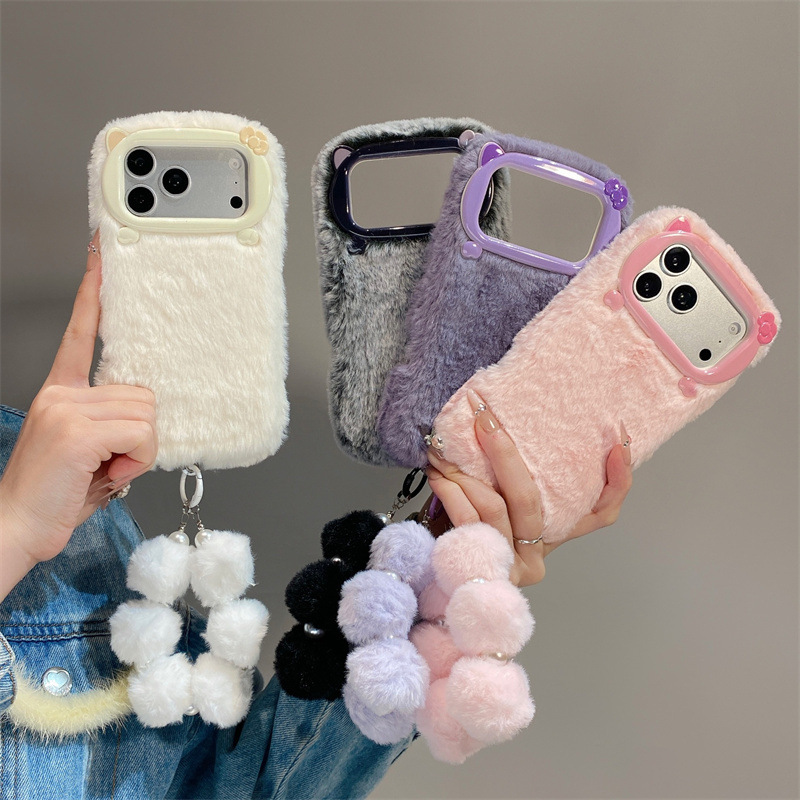 Phone Cases Iphone 17 Pro Max - 高級感のある無地のファー素材のプラッシュフォンケース iPhone 17 Air 16 15