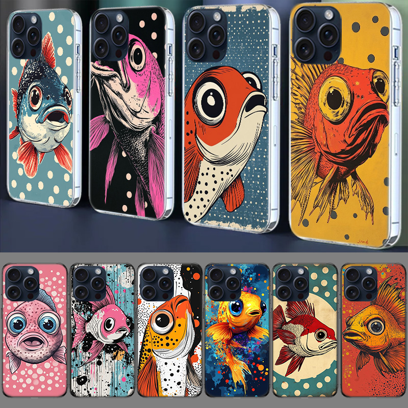 Phone Cases Drawing Ideas - ポップアート風魚柄クリアスマホケース iPhone 17 Air 16 Pro