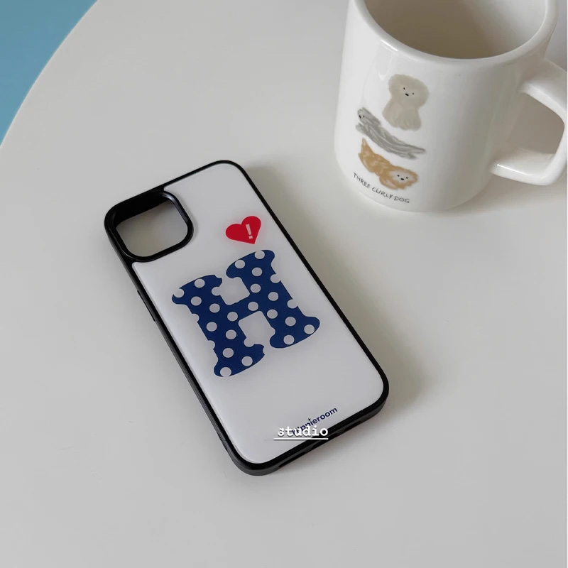 Phone Cases Highpoint - トレンドの韓国風INSクリエイティブウェーブポイントラブレターH iPhoneケース（iPhone 17、16、15、14、13、12、11Pro Max Plus対応）ハイエンドシンプルカバー
