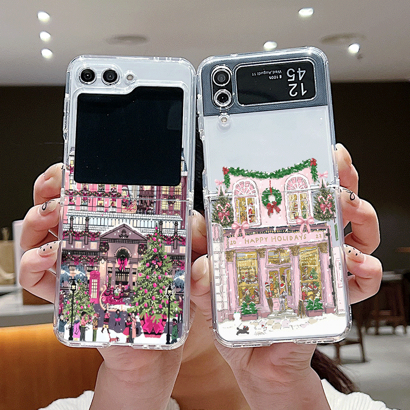 Phone Cases Clear - 田舎の建物 雪景色 クリスマス クリア電話ケース Samsung Galaxy