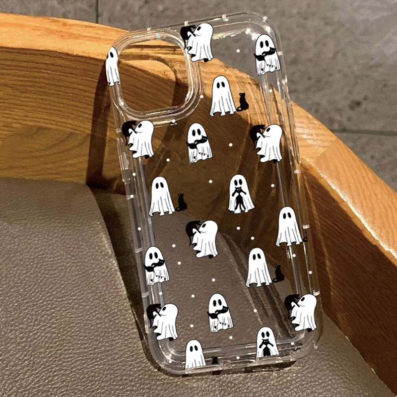 Phone Cases Clear - 西洋ハロウィンカウボーイゴースト＆フラワープリントクリアケース iPhone 17 16 15 Pro