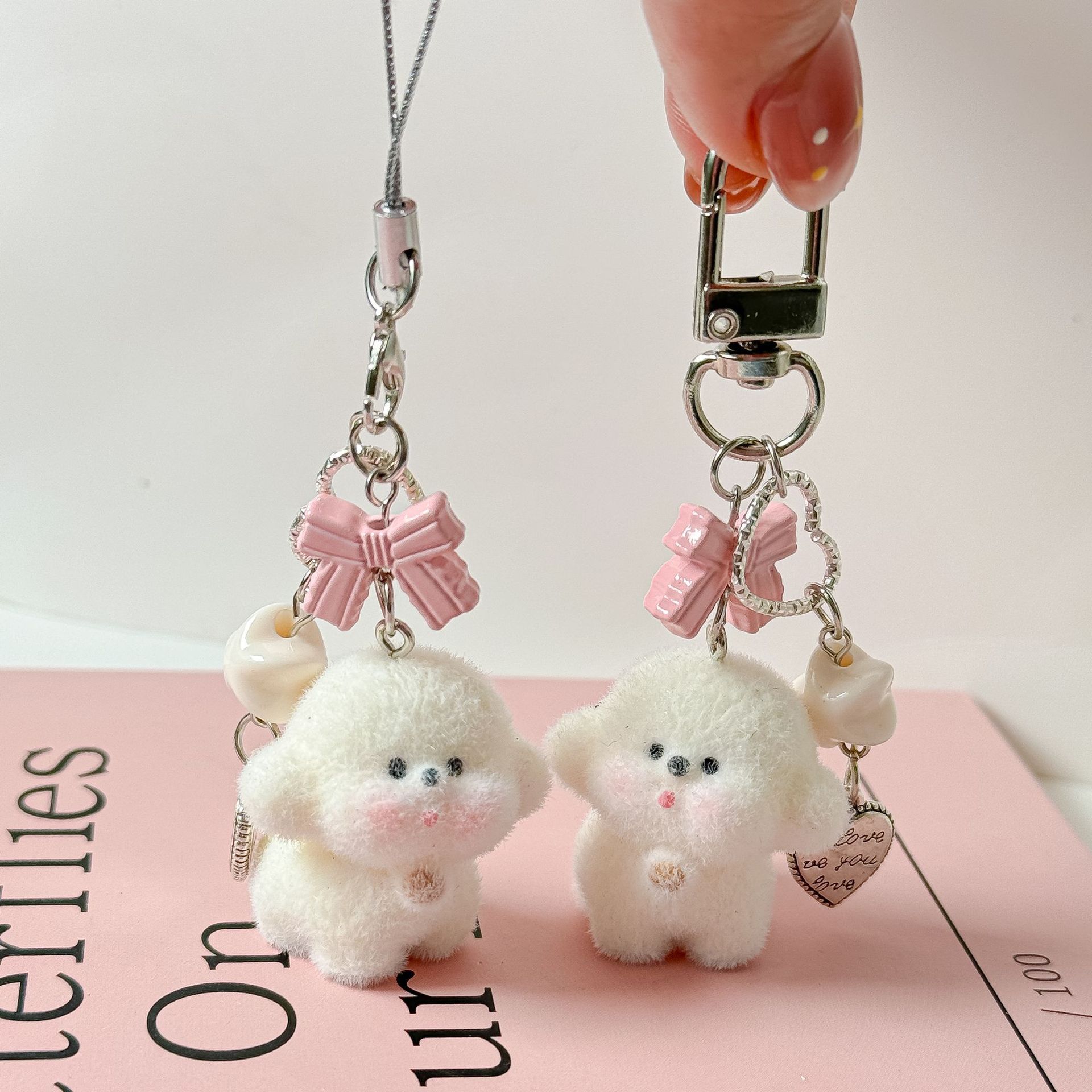 Phone Cases Cool Girl - かわいい韓国スタイルの携帯電話ストラップちょう結び犬キーホルダーストラップ iPhone ケースペンダント装飾女の子の誕生日ギフト