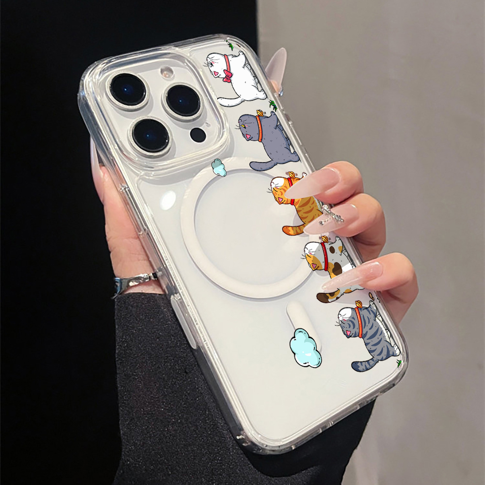 Phone Cases Cat - かわいい漫画猫柄クリアスマホケース iPhone 17 11 12 13