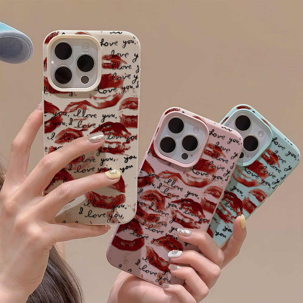 Phone Cases Durable - 鮮やかな赤い唇柄レザー風スマホケース iPhone 17 Pro Max 11