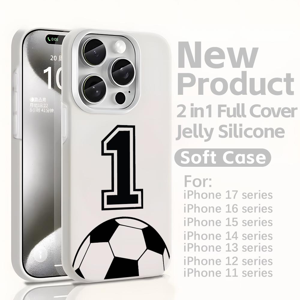 Phone Cases You Can Customize - サッカーのホットな数字をカスタマイズできるiPhone 17、16、15、14、13、12、11 Pro Max Plus用キャンディカラー耐衝撃2-in-1ケース