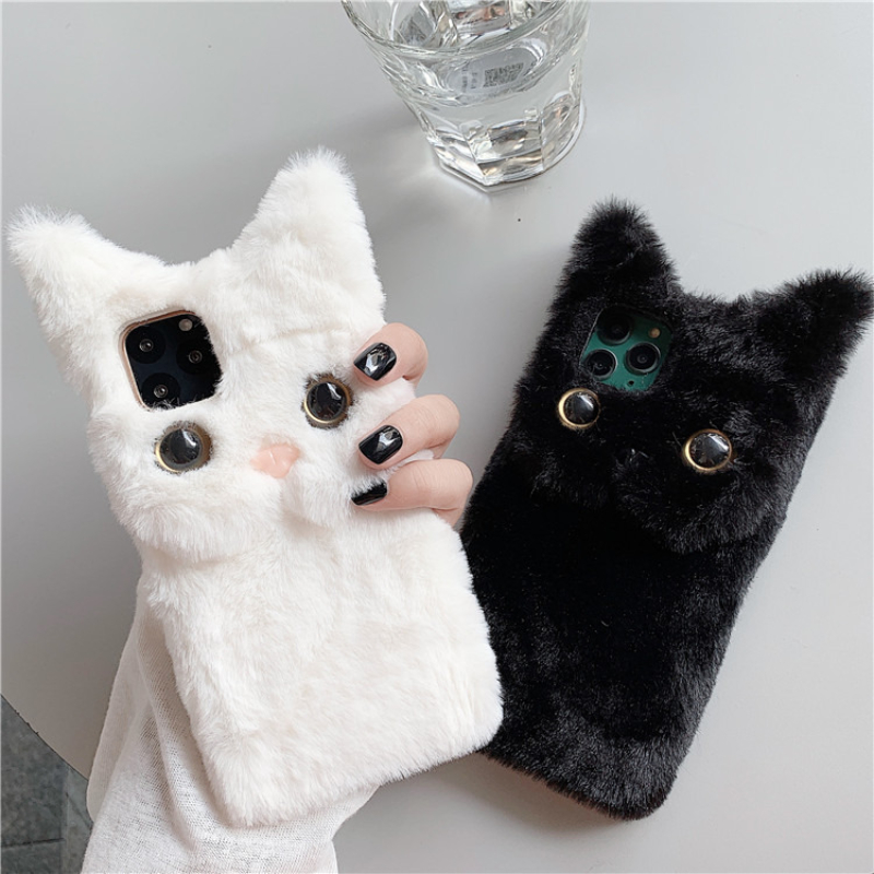 3Dキュートな漫画猫の毛皮のようなぬいぐるみ風スマホケース  - Phone Cases Cat のレビューと価格