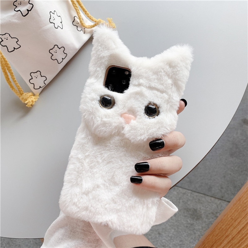 3Dキュートな漫画猫の毛皮のようなぬいぐるみ風スマホケース  - Phone Cases Cat のレビューと価格