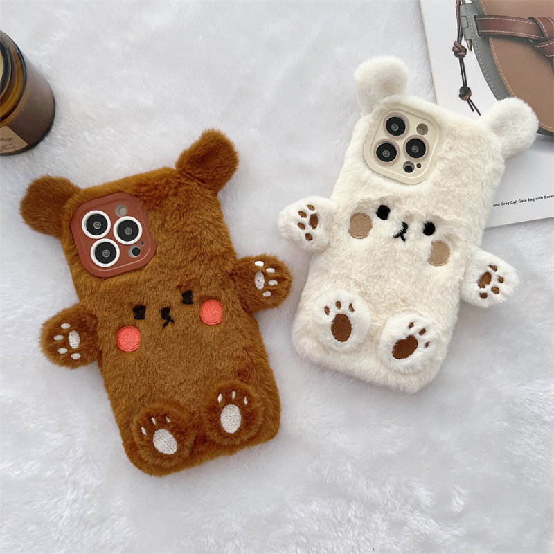 韓国の3D漫画風クマのふわふわぬいぐるみカップル携帯ケース  - Phone Cases Iphone 17 Pro Max のレビューと価格