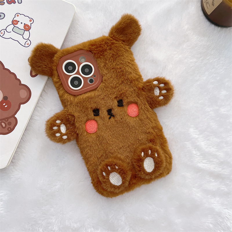 韓国の3D漫画風クマのふわふわぬいぐるみカップル携帯ケース  - Phone Cases Iphone 17 Pro Max のレビューと価格
