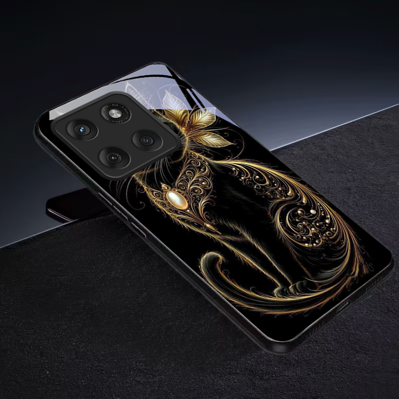 ミスティックゴールデンパールキャットブラックガラス製携帯電話 - Phone Cases Cat のレビューと価格