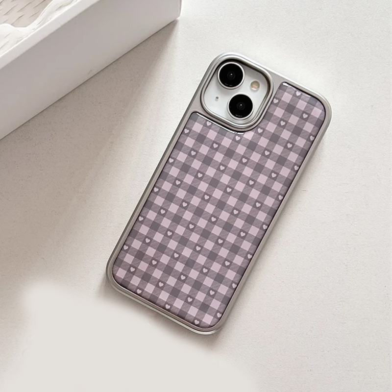 ピンクパープルハート型チェック柄韓国風ガールハートキュートス - Phone Cases Cool Girl のレビューと価格