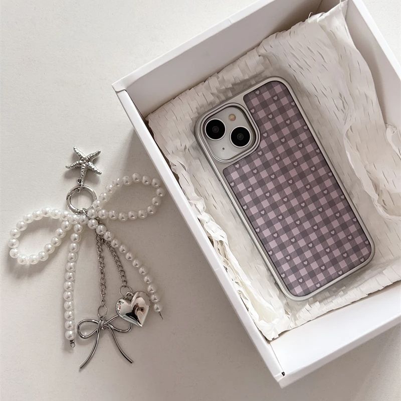 ピンクパープルハート型チェック柄韓国風ガールハートキュートス - Phone Cases Cool Girl のレビューと価格
