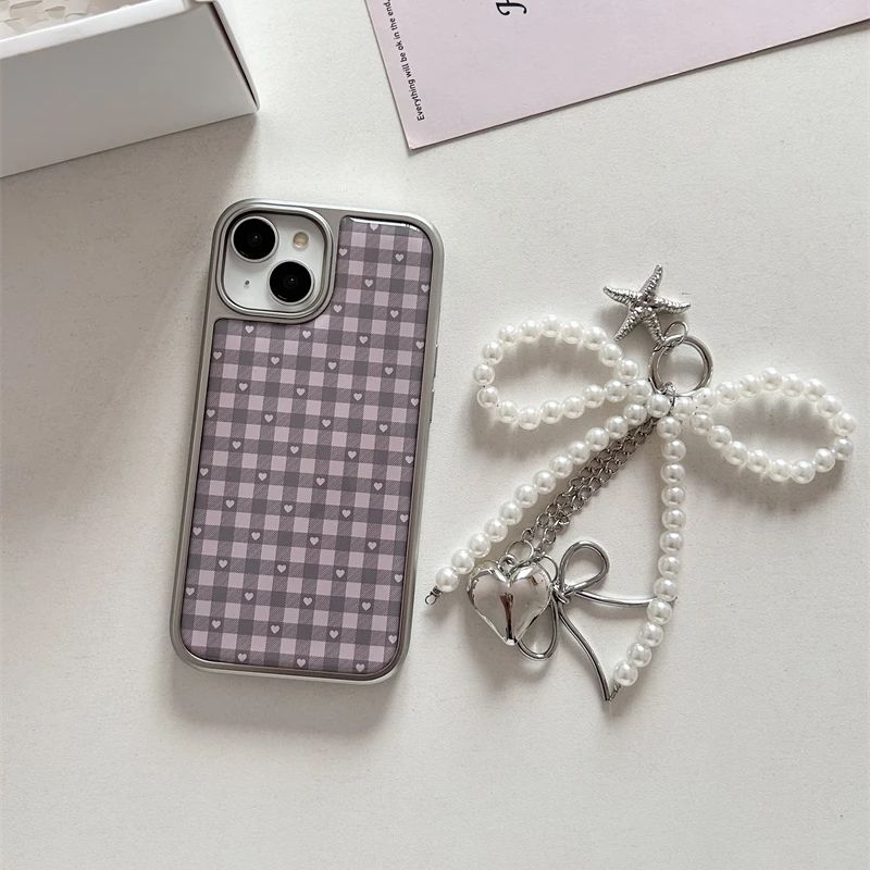 ピンクパープルハート型チェック柄韓国風ガールハートキュートス - Phone Cases Cool Girl のレビューと価格