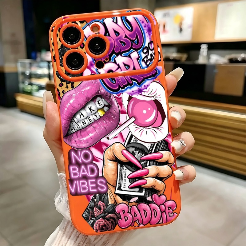 ヒップホップピンクリップスベビーガールグラフィティプリントi - Phone Cases Durable のレビューと価格