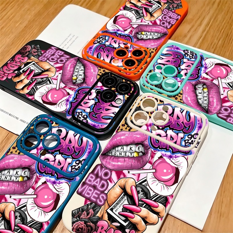 ヒップホップピンクリップスベビーガールグラフィティプリントi - Phone Cases Durable のレビューと価格