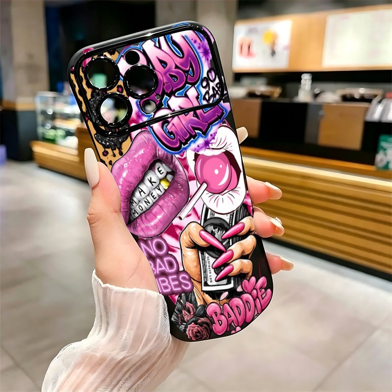 ヒップホップピンクリップスベビーガールグラフィティプリントi - Phone Cases Durable のレビューと価格