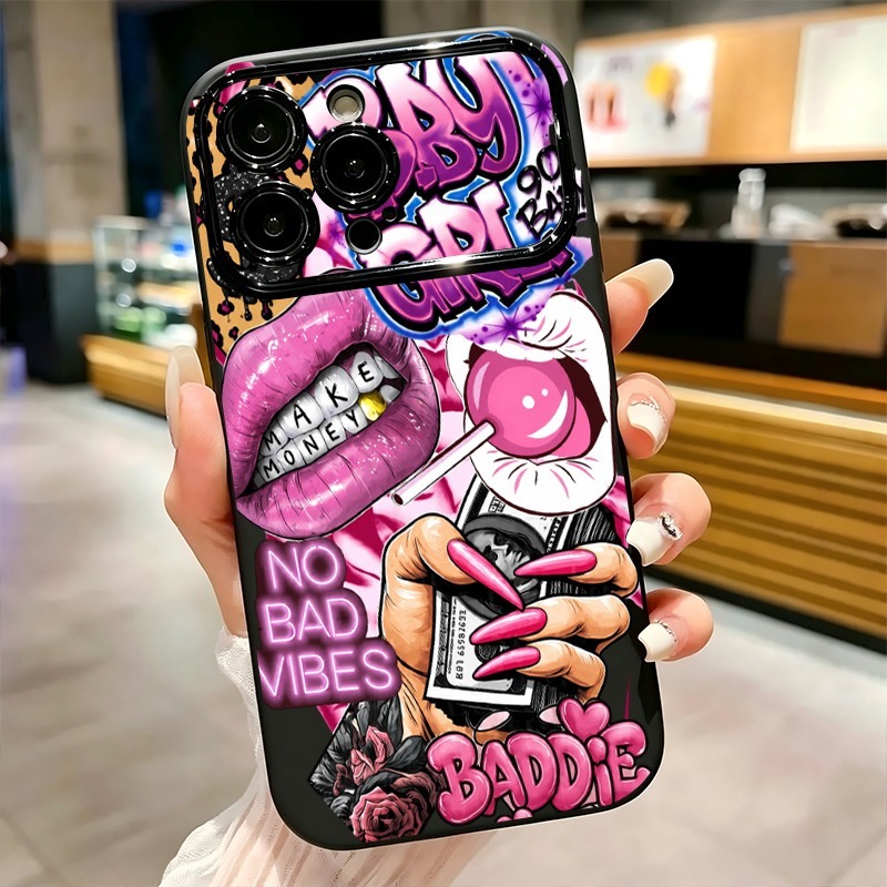 ヒップホップピンクリップスベビーガールグラフィティプリントi - Phone Cases Durable のレビューと価格