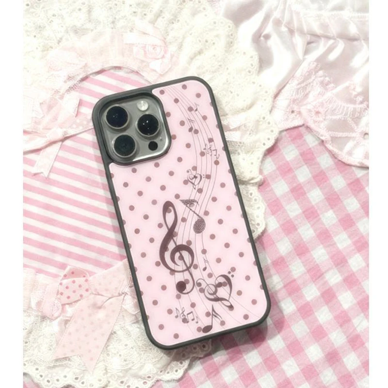 韓国風ピンクブラウン水玉模様ガールハート音符柄スマホケース  - Phone Cases Cool Girl のレビューと価格