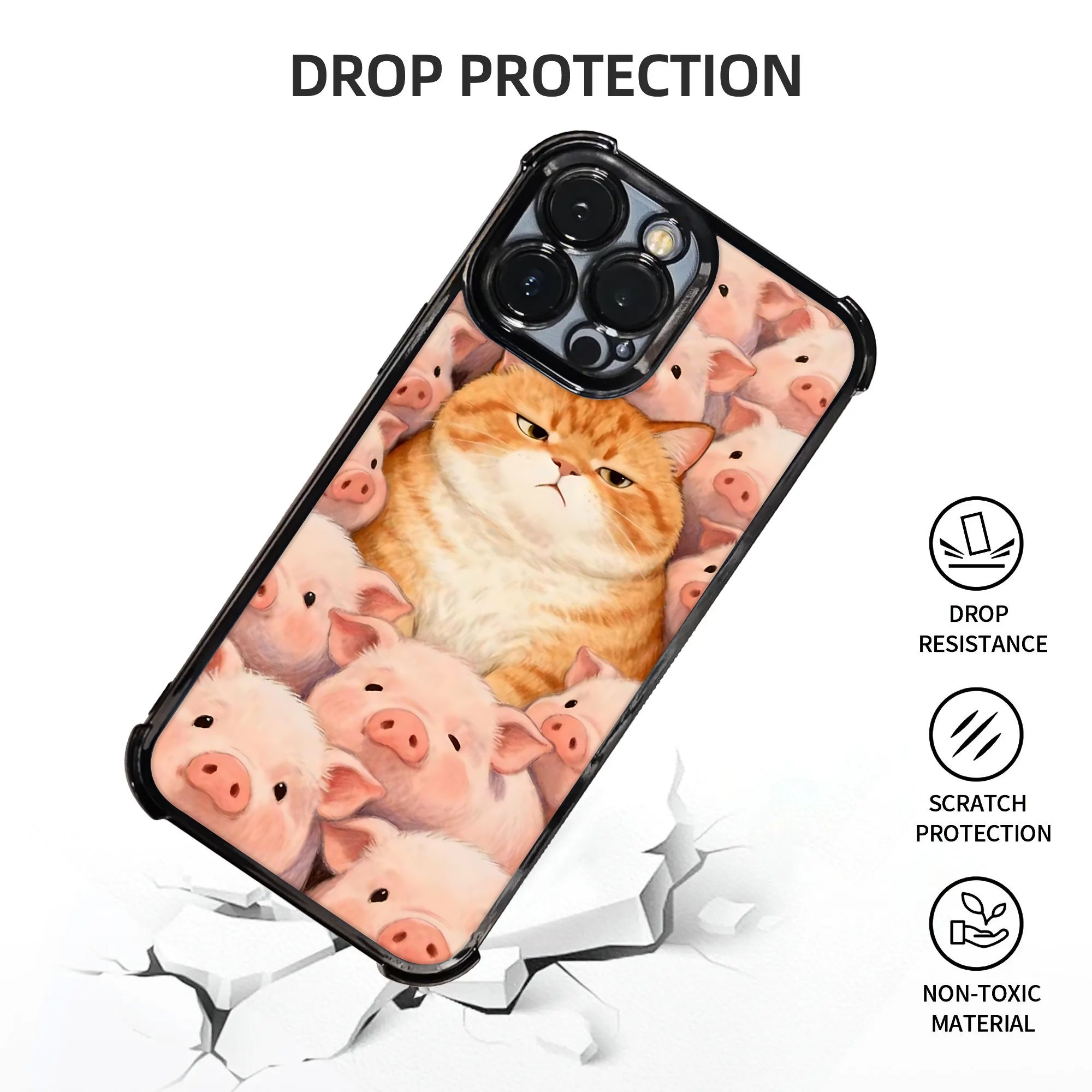 猫、豚、群衆、漫画柄のスマホケース、電気メッキ加工のiPho - Phone Cases Cat のレビューと価格