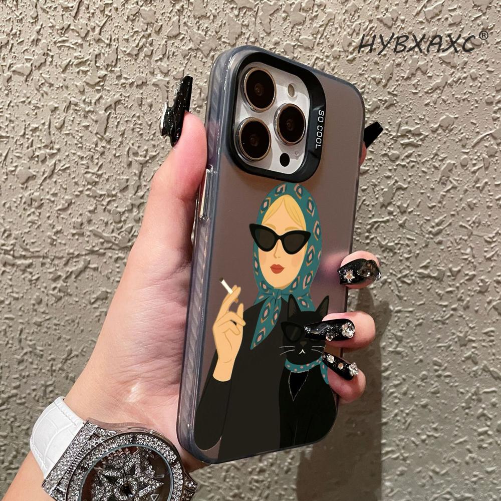 漫画の猫と女性の格子柄スマホケース iPhone 17 16 - Phone Cases Cat のレビューと価格