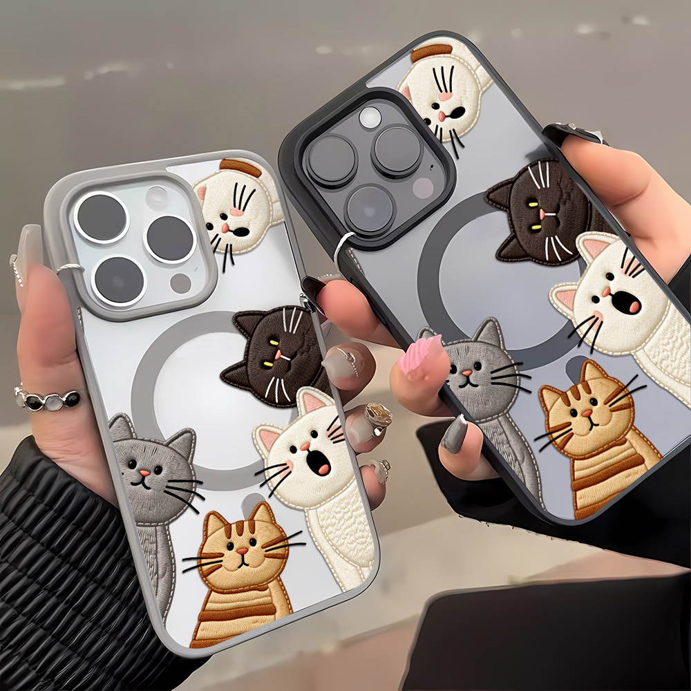 可愛いフェイク刺繍猫柄iPhoneケース iPhone 15 - Phone Cases Cat のレビューと価格