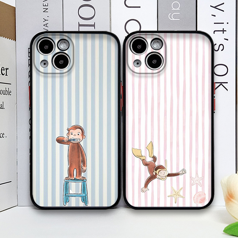 漫画風ストライプ柄の猿が猫を抱くiPhoneケース iPho - Phone Cases Cat のレビューと価格